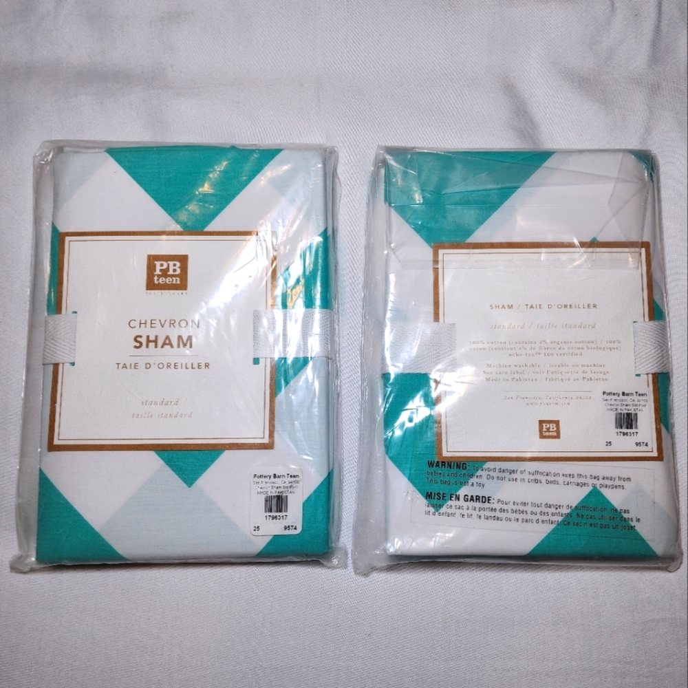 Pottery Barn Teen Aqua/Teal Chevron Stripe Pillow Sham Set of 2 Size Standard